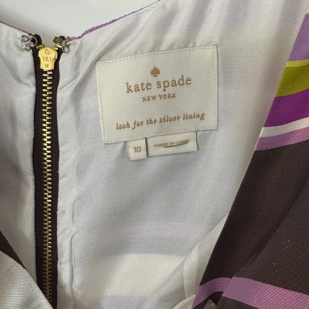 Kate Spade New York Striped Silk Shift Dress Size 10 Purple Brown Chartreuse
